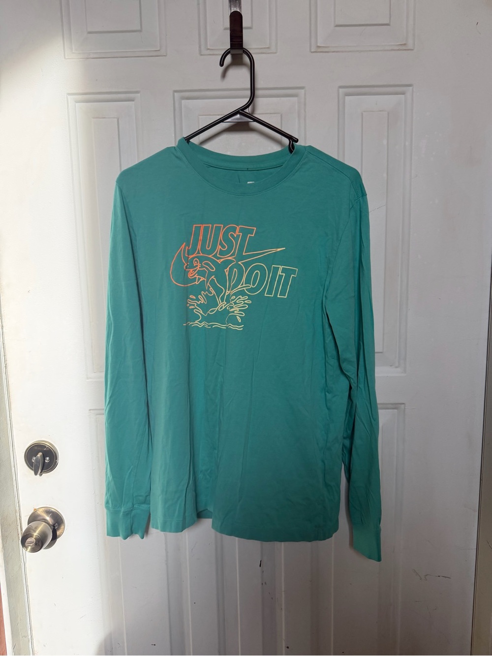 Nike Long-Sleeve Graphic Tee in Teal with Orange Accent
